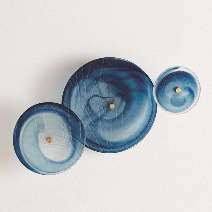 Wall Decor S/3 Crosshatched Wall Discs-Blue Swirl