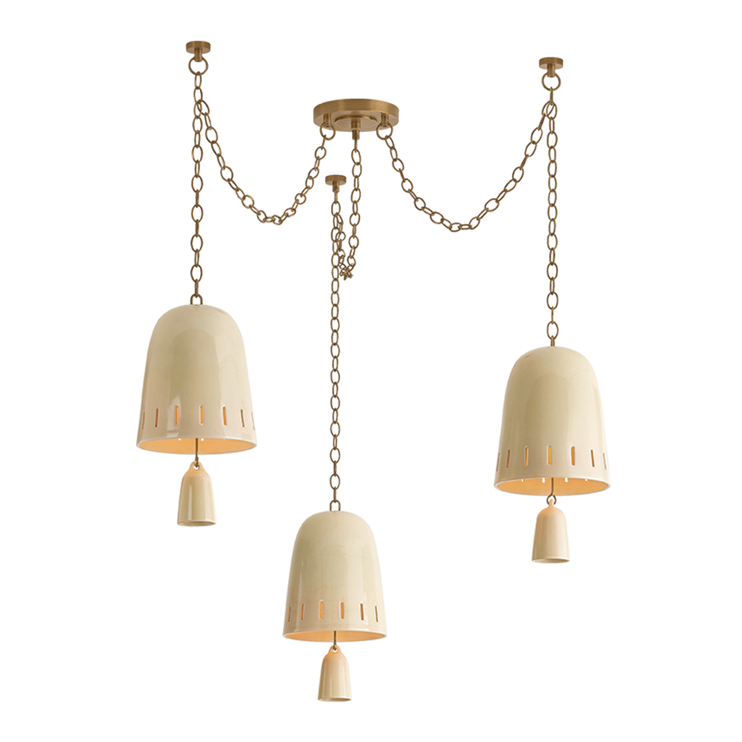 Omi Chandelier - Patina Brass / Ceramic Ivory Crackle