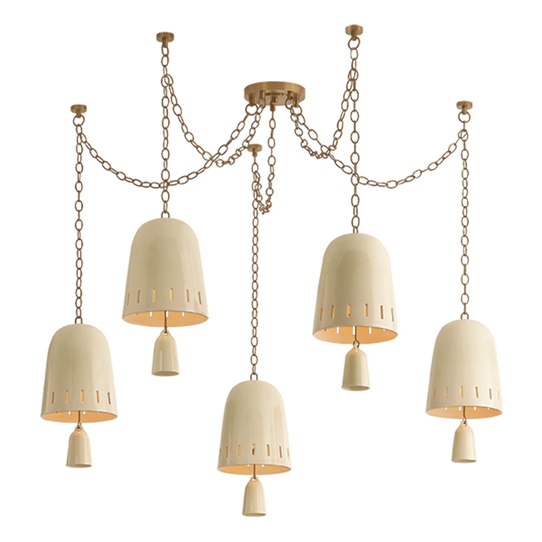 Omi Chandelier - Patina Brass / Ceramic Ivory Crackle