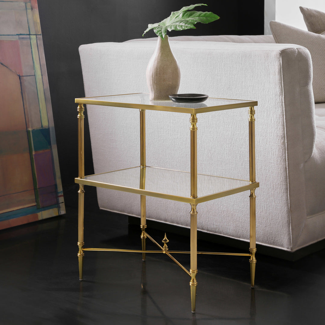 Brass Side Table With Stretcher