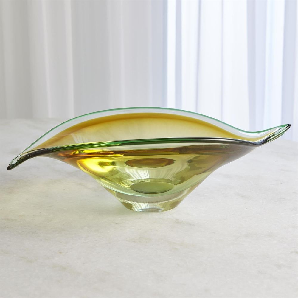 Bowls Bent Leaf Bowl-Aqua/Amber-Lg