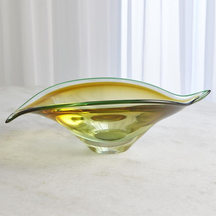 Bowls Bent Leaf Bowl-Aqua/Amber-Lg
