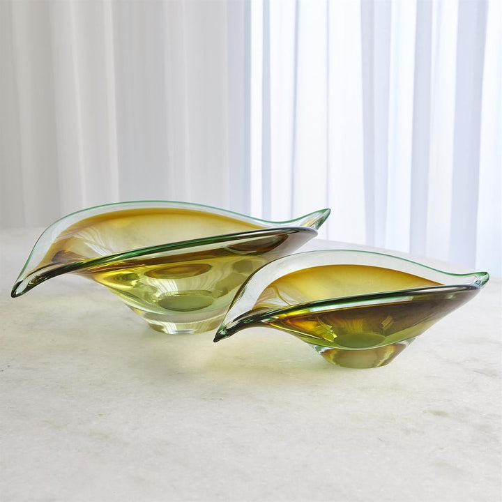 Bowls Bent Leaf Bowl-Aqua/Amber-Sm