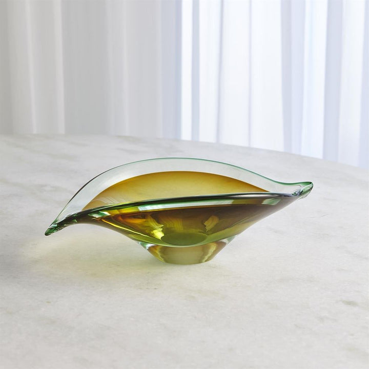 Bent Leaf Bowl-Aqua/Amber-Sm
