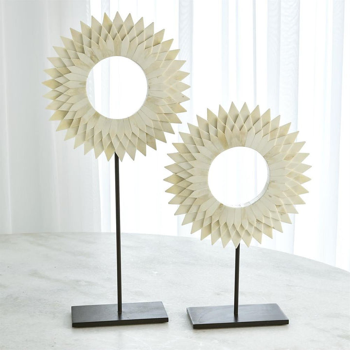 Three Layer Bone Sunburst Mounted Ring-White-Sm