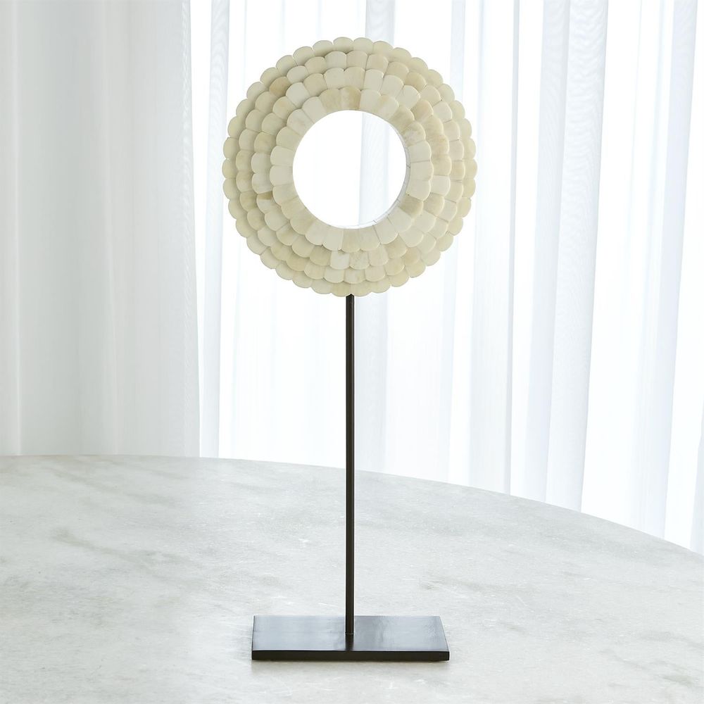 Four Layer Bone Scalloped Mounted Ring-White-Sm