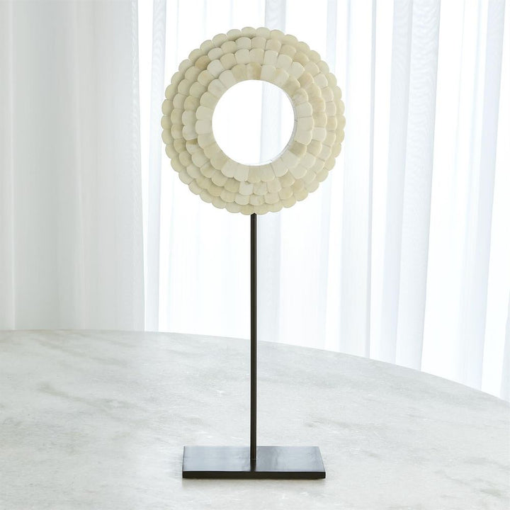 Four Layer Bone Scalloped Mounted Ring-White-Sm