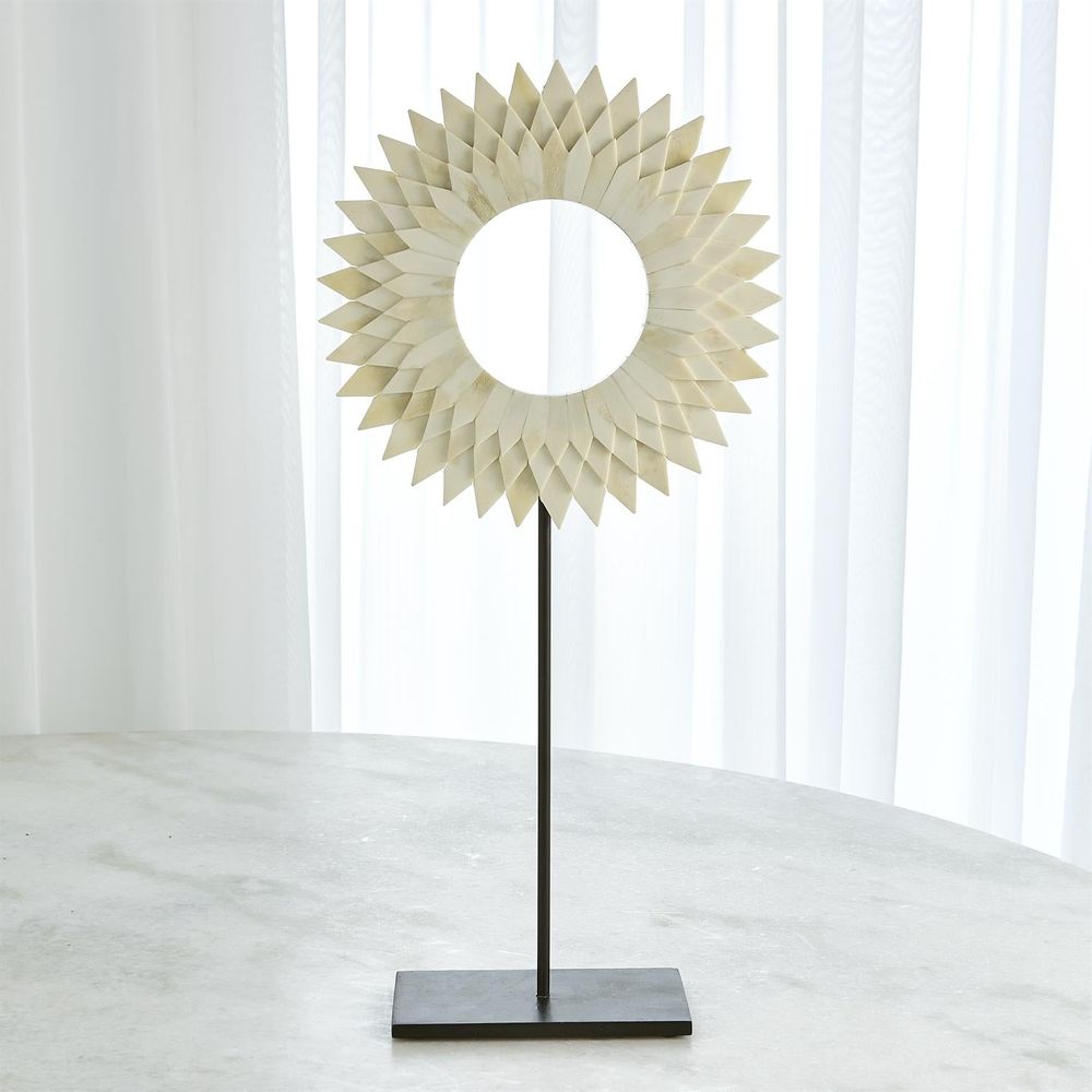 Three Layer Bone Sunburst Mounted Ring-White-Sm