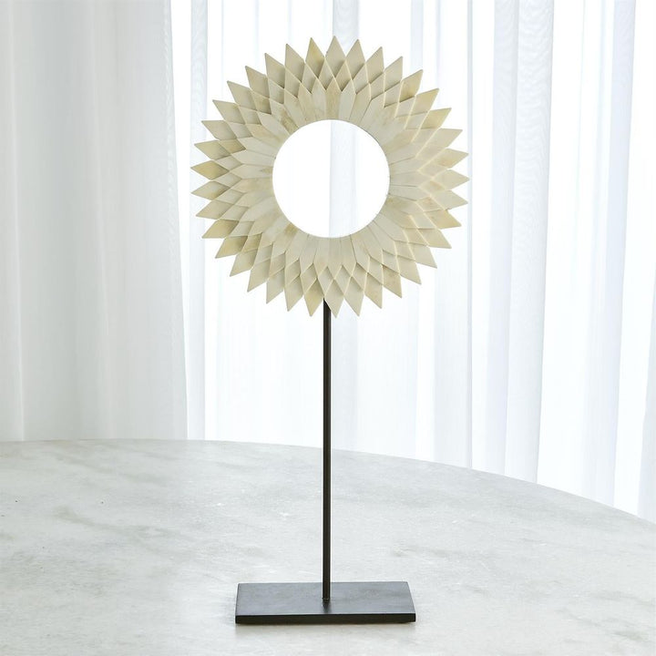 Three Layer Bone Sunburst Mounted Ring-White-Sm