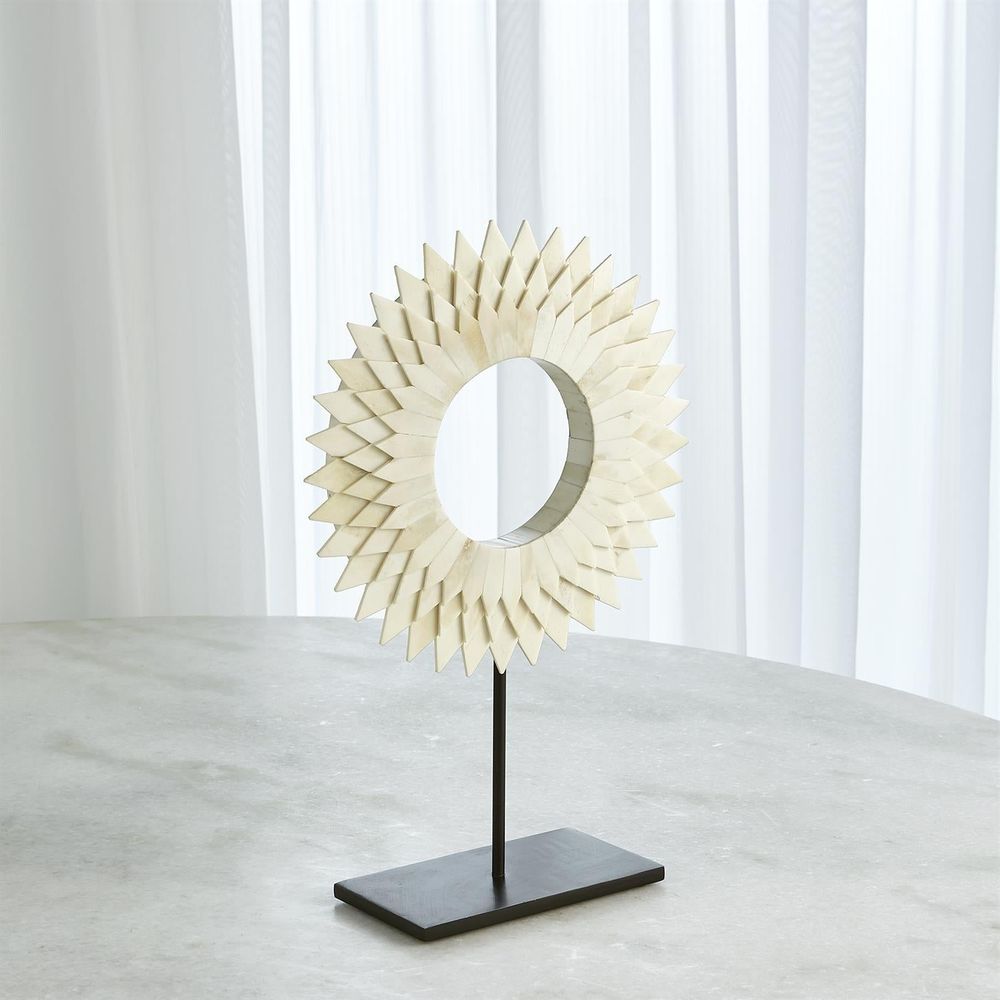 Three Layer Bone Sunburst Mounted Ring-White-Lg