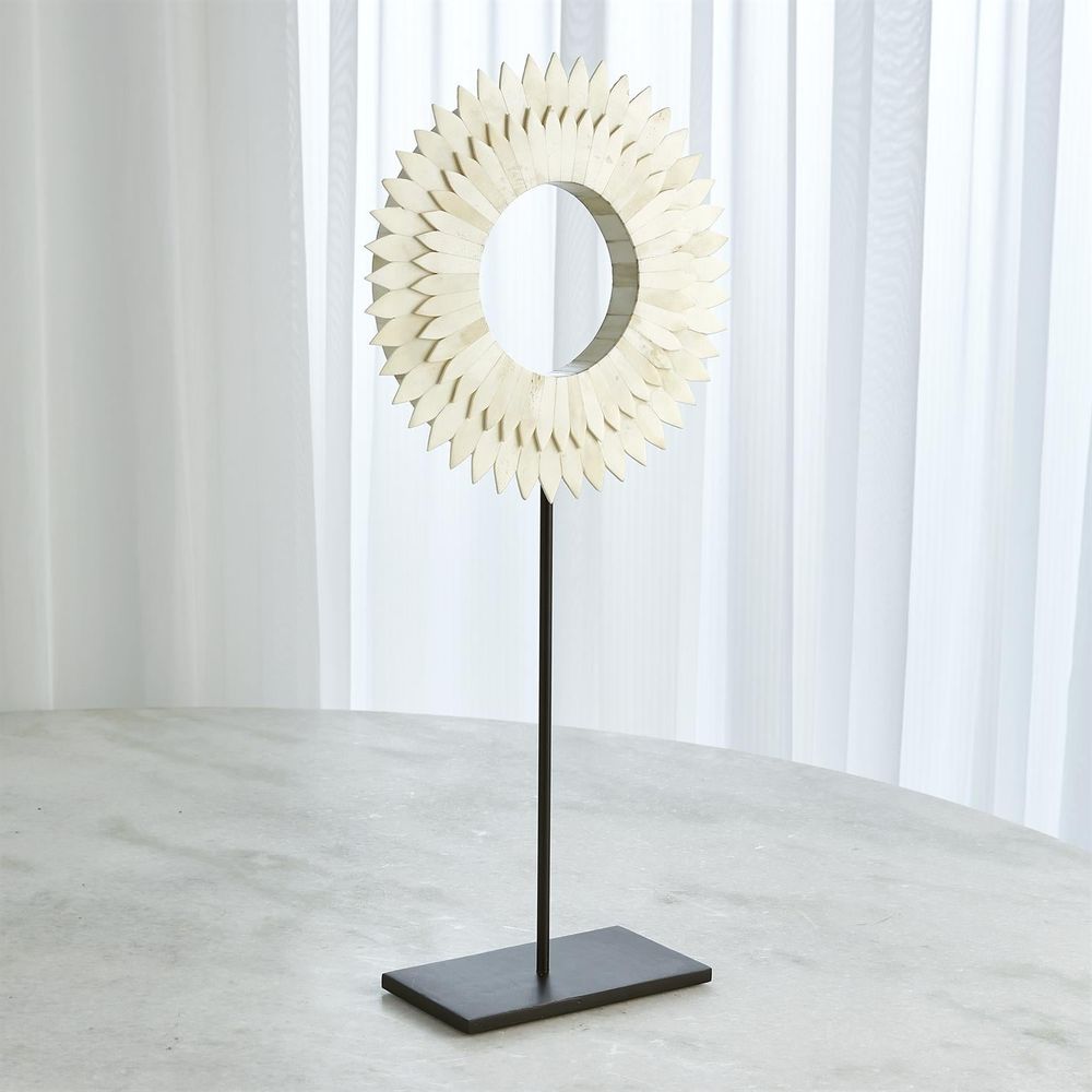 Two Layer Bone Sunburst Mounted Ring-White-Lg
