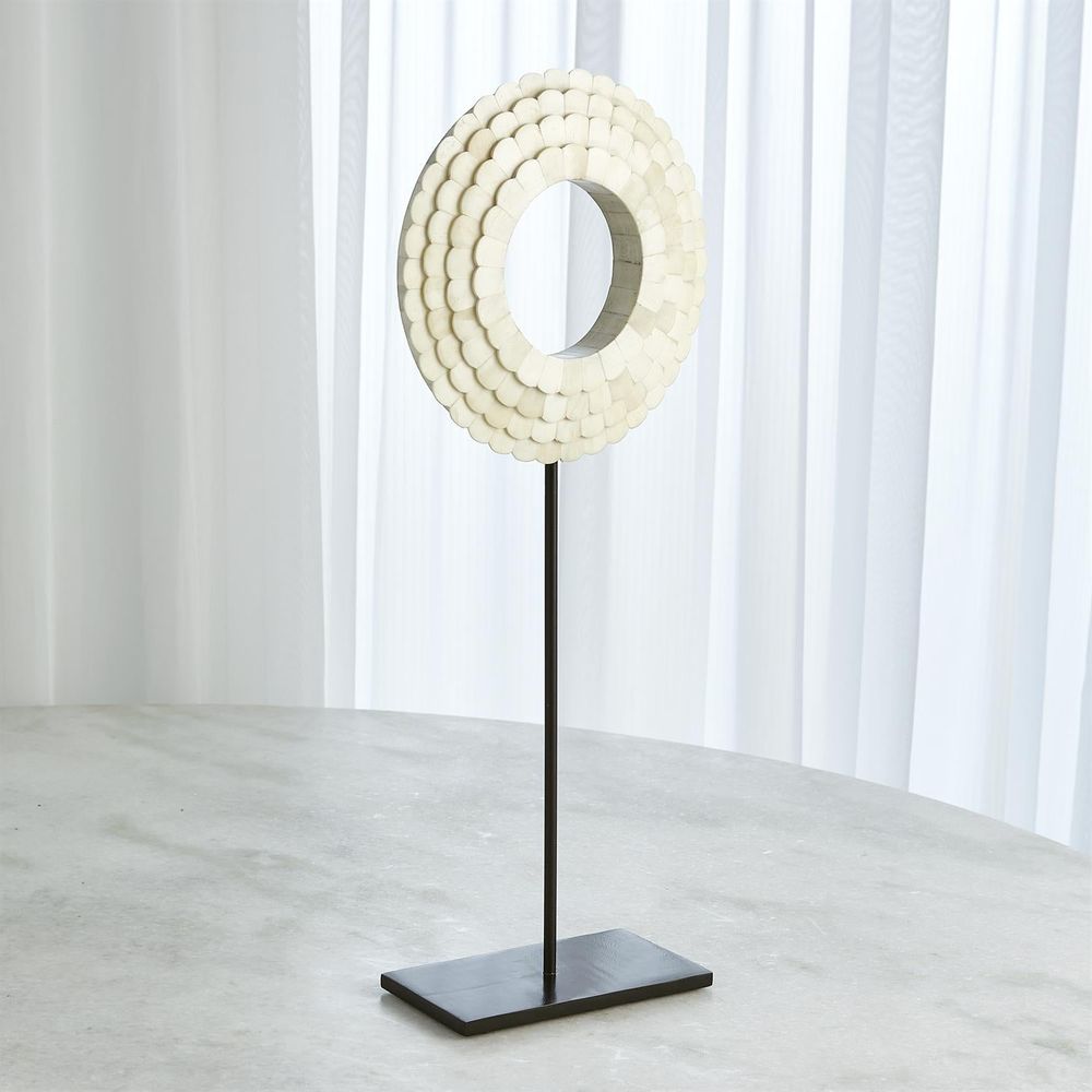 Four Layer Bone Scalloped Mounted Ring-White-Lg
