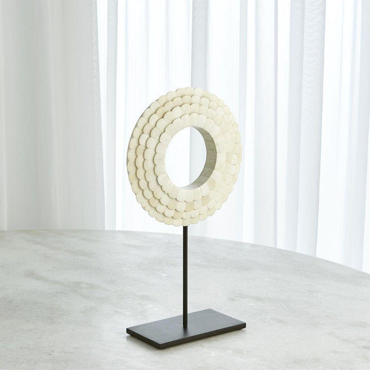 Four Layer Bone Scalloped Mounted Ring-White-Lg