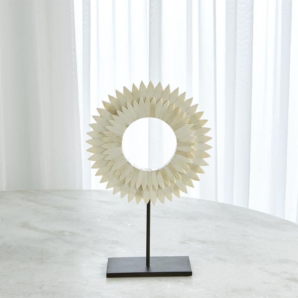 Two Layer Bone Sunburst Mounted Ring-White-Sm