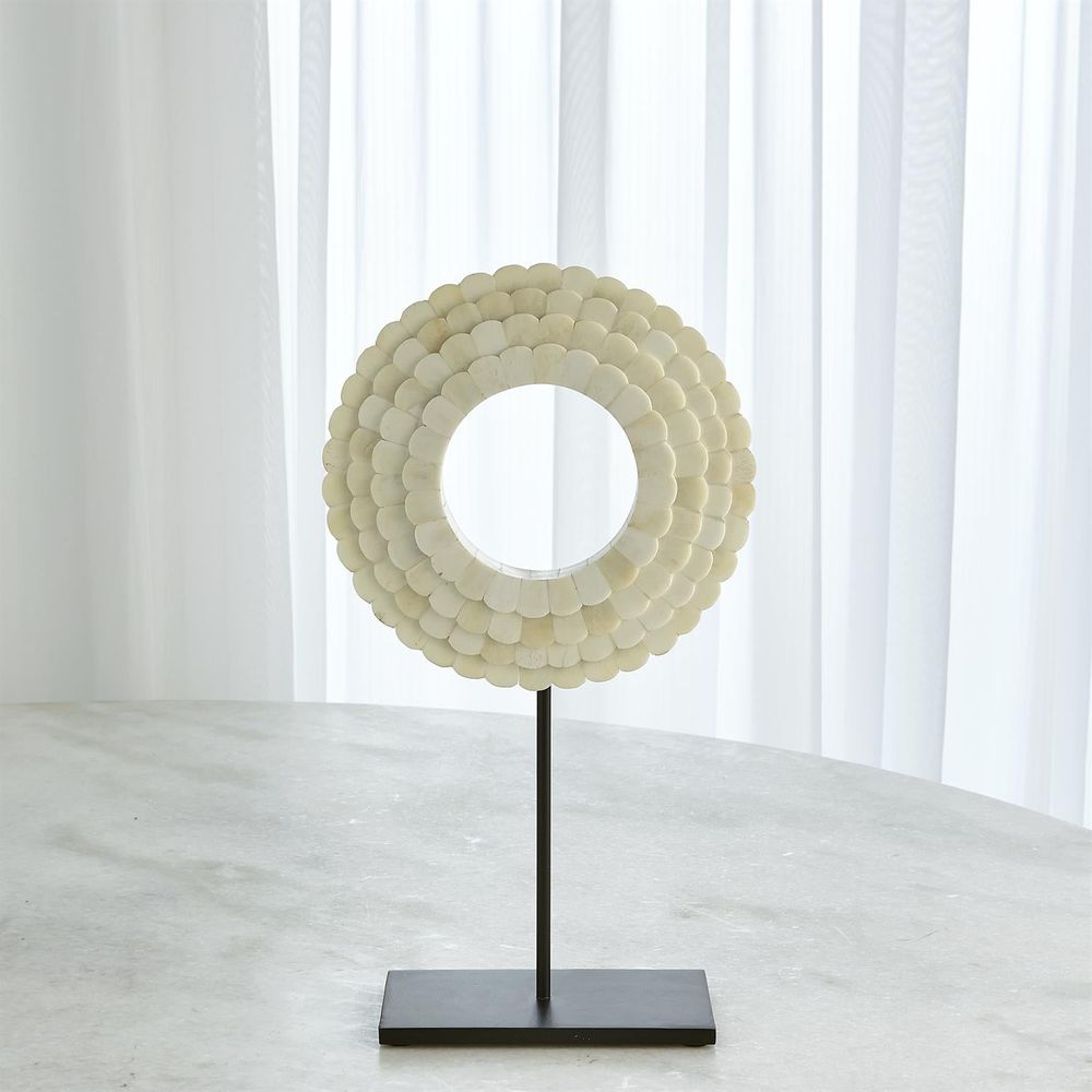 Four Layer Bone Scalloped Mounted Ring-White-Sm