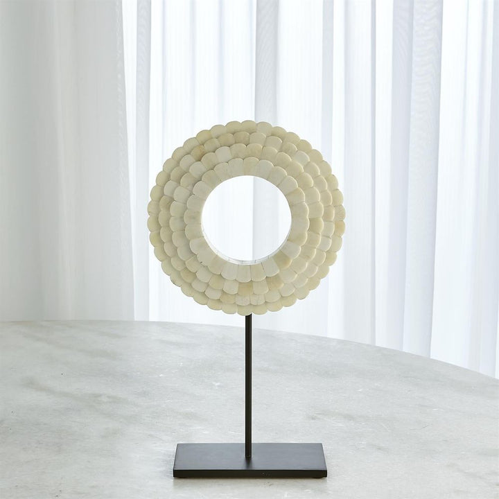 Four Layer Bone Scalloped Mounted Ring-White-Lg