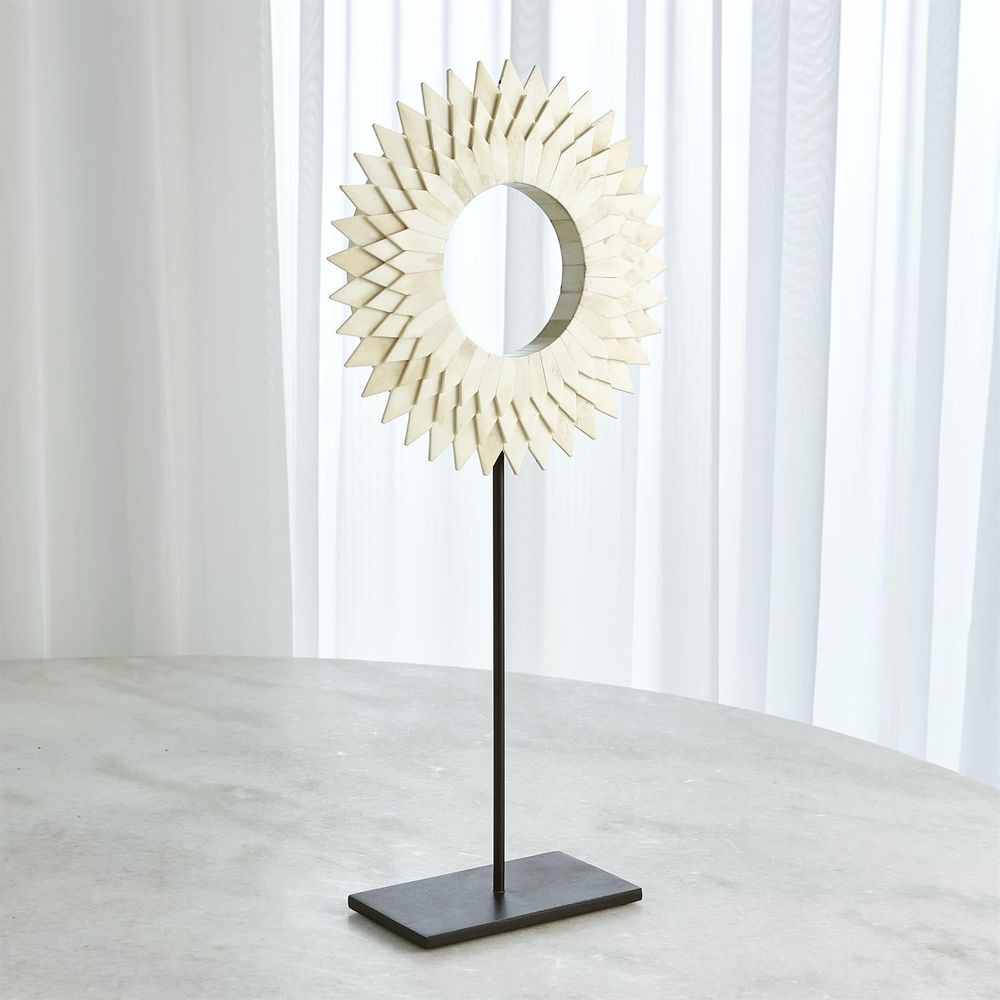 Three Layer Bone Sunburst Mounted Ring-White-Sm