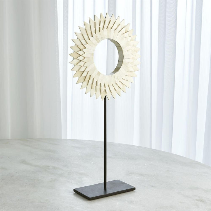 Three Layer Bone Sunburst Mounted Ring-White-Sm