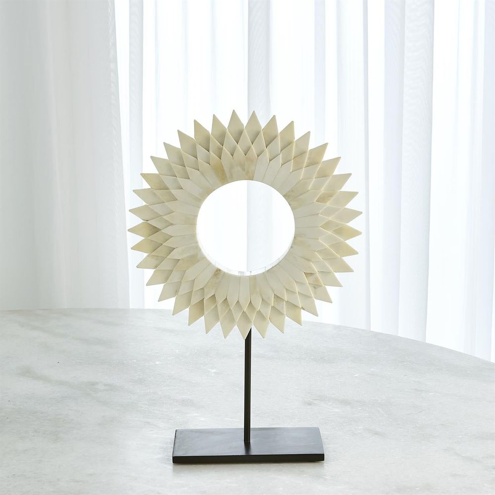 Three Layer Bone Sunburst Mounted Ring-White-Lg