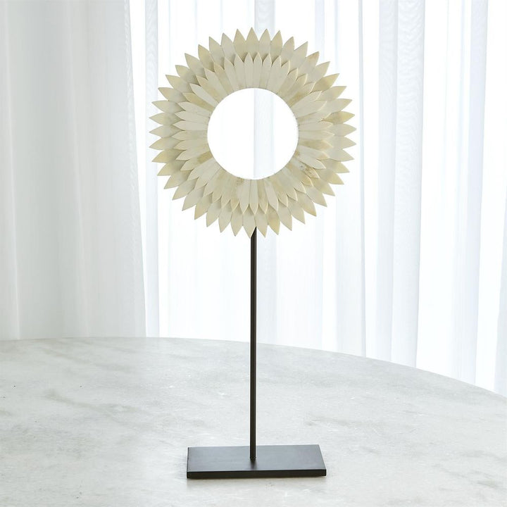 Two Layer Bone Sunburst Mounted Ring-White-Lg