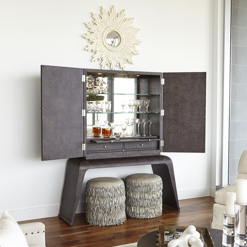 Stools & Ottomans Fringe Ottoman - Light Grey Marble Leather