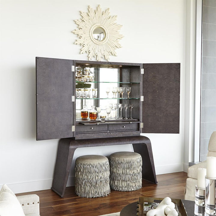 Stools & Ottomans Fringe Ottoman - Light Grey Marble Leather