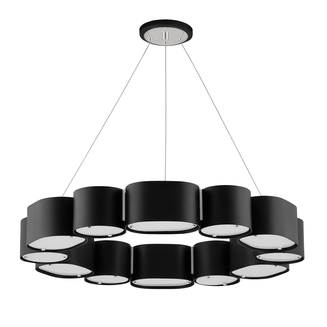 Opal Chandelier - Soft Black With Stainless Steel 12 Lights