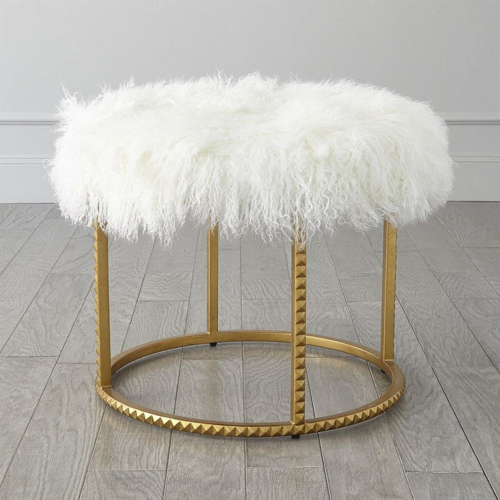 Poufs Stud Pouf-Gold Leaf-White Fur