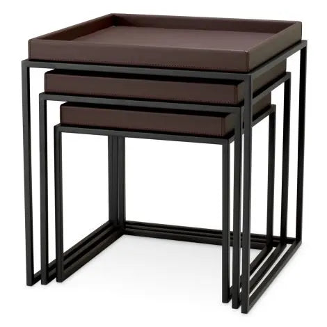 Side Table Léonard Faux Leather Dark Brown Black Finish Set Of 3 - image 3