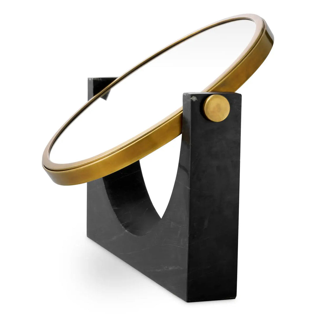 Table Mirror Vivaldi Vintage Brass Finish Black Marble - image 1