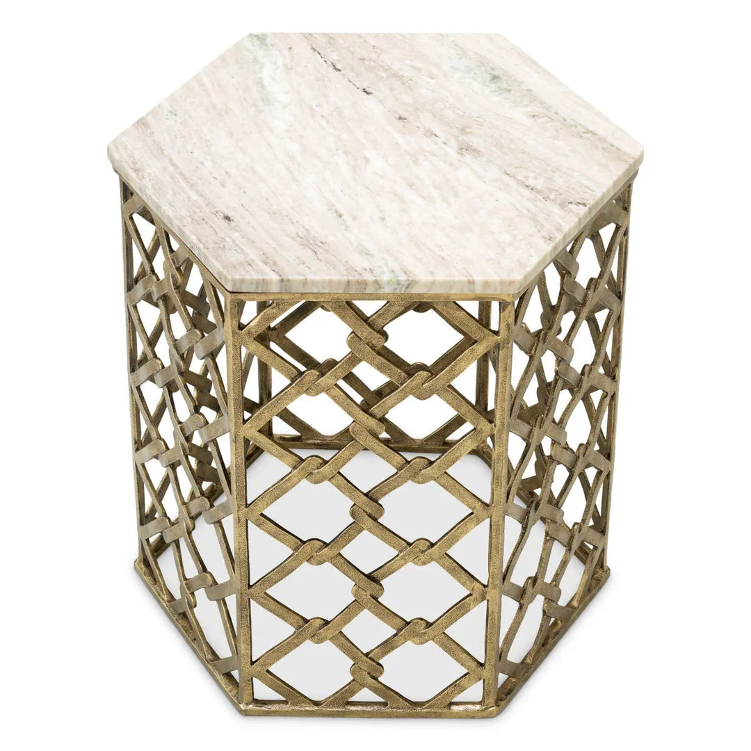 Side Table Stratham Antique Brass Finish Marble Top - image 3