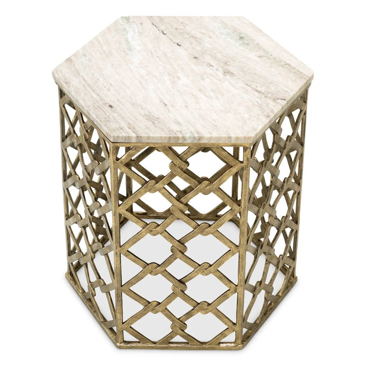 Side Table Stratham Antique Brass Finish Marble Top - image 3