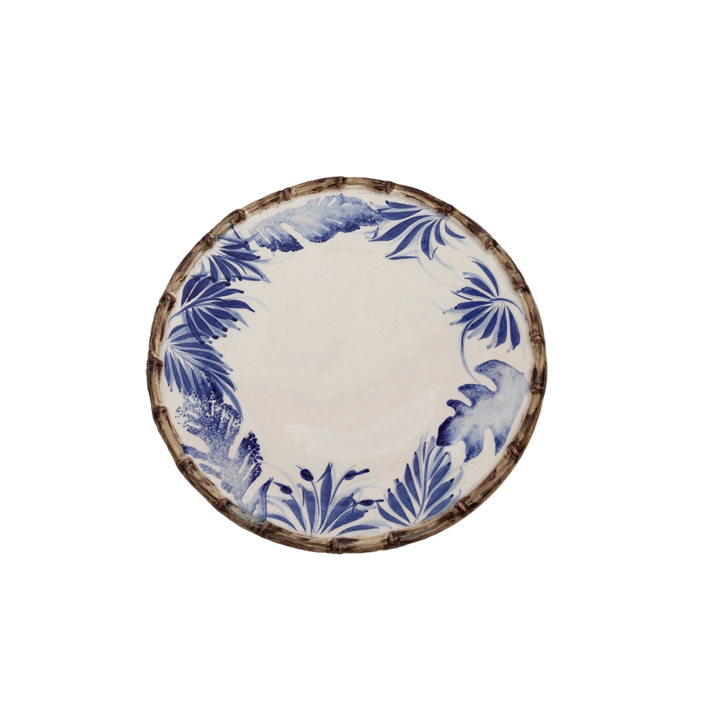 Compagnia Dinner Plate, Blue Leaves w/ Bamboo, Small, Set of 4