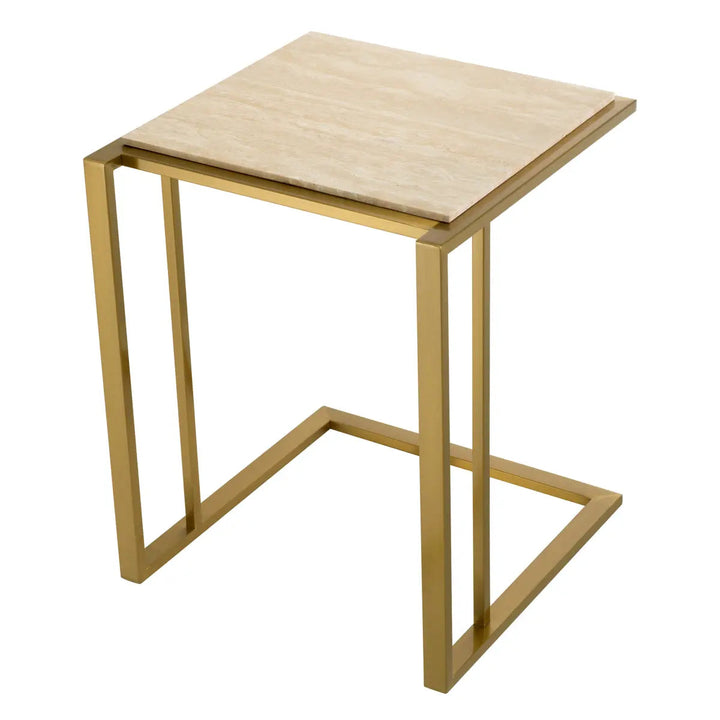 Side Table Cocktail Brushed Brass Finish Travertine - image 1