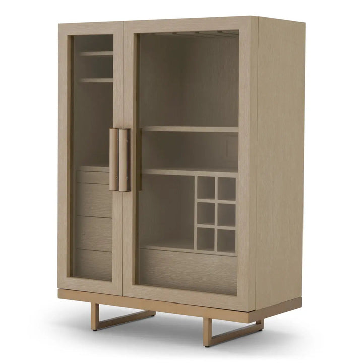 Bar Cabinet Connaught Washed Oak Veneer Brushed Brass Finish - image 3
