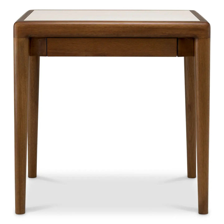 Side Table Hensley Square Mahogany Wood Caramel Finish Beige Marble - image 3