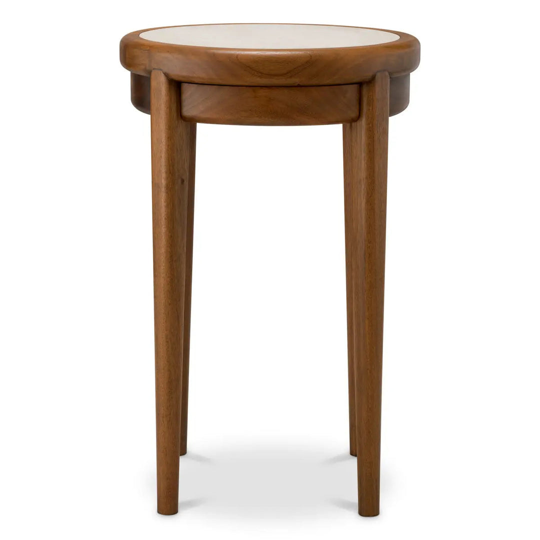 Side Table Hensley Round Mahogany Wood Caramel Finish Beige Marble - image 3