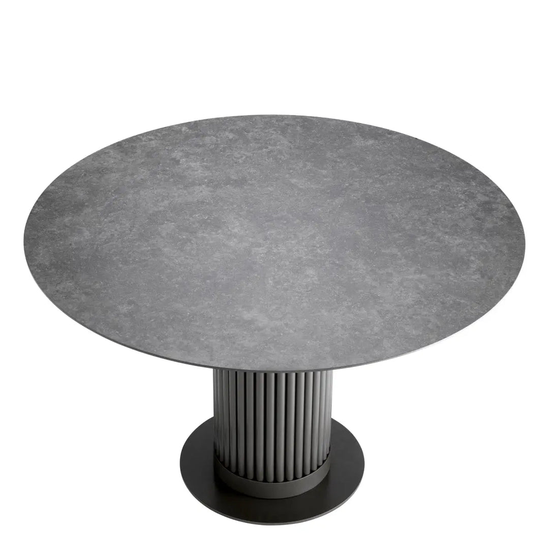 Outdoor Dining Table Volterra Round Bronze Finish Grey Ceramic - image 3