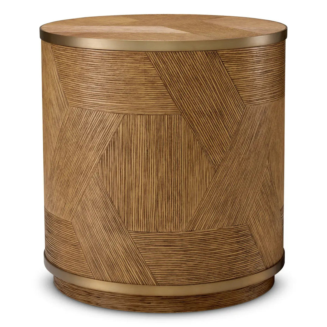 Side Table Velutto Caramel Carved Oak Veneer Brushed Brass Finish - image 1