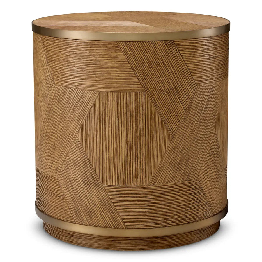 Side Table Velutto Caramel Carved Oak Veneer Brushed Brass Finish - image 1