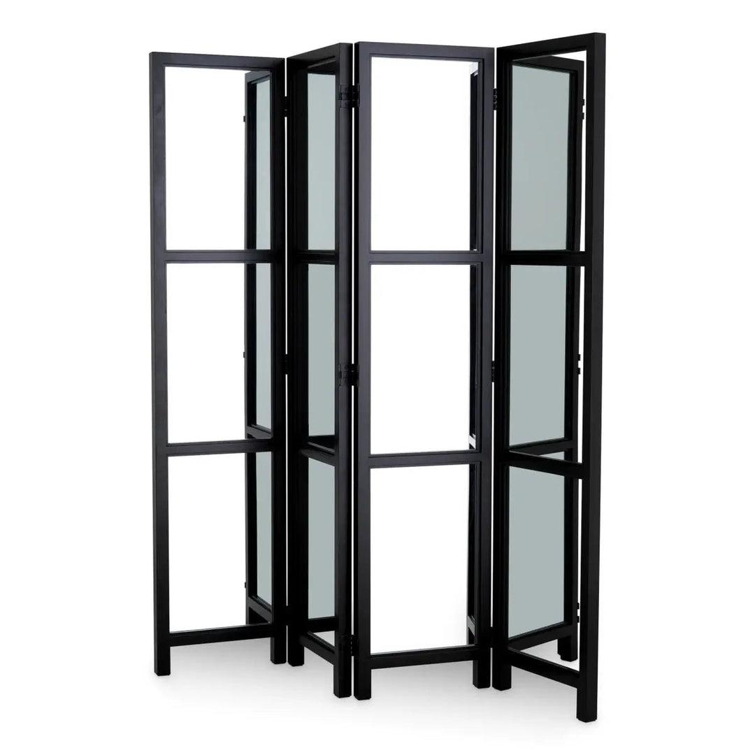 Folding Screen Jacques Classic Black Finish Antique Mirror Glass - image 3