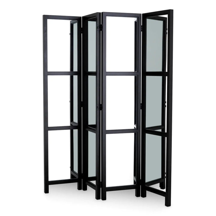 Folding Screen Jacques Classic Black Finish Antique Mirror Glass - image 3