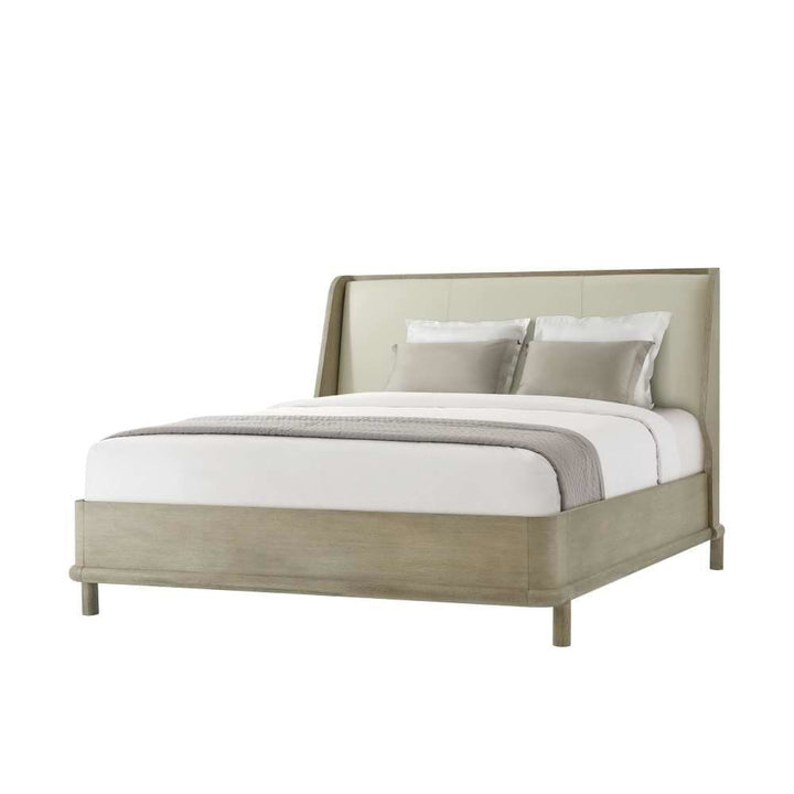 Repose Wooden US Bed-Theodore Alexander-THEO-TA84027.2BGP-BedsGrey Oak Finish-Upholstered Headboard-King-22-France and Son