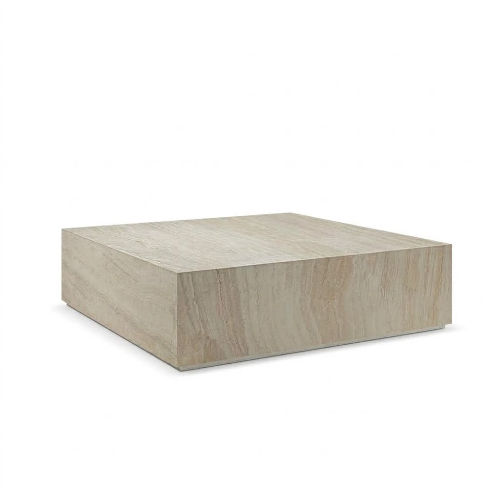travertine square coffee table with plinth monolith style