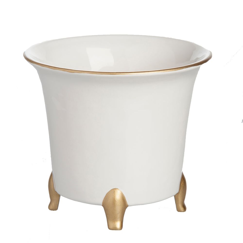 Indoor Planters Cachepot, White and Gold, Large Set of 2