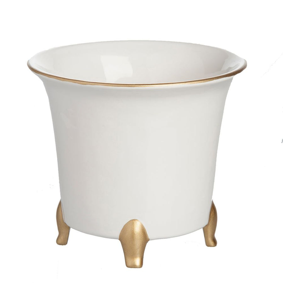 Indoor Planters Cachepot, White and Gold, Large Set of 2