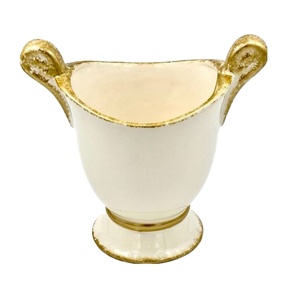 Indoor Planters Savoy Spongy Cachepot, White/Gold Set of 2