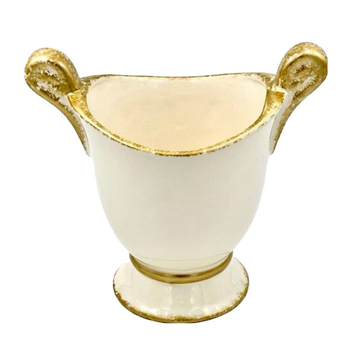 Indoor Planters Savoy Spongy Cachepot, White/Gold Set of 2