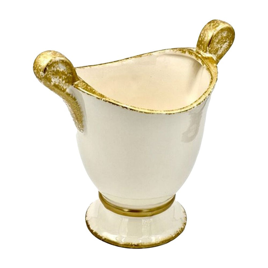 Indoor Planters Savoy Spongy Cachepot, White/Gold Set of 2