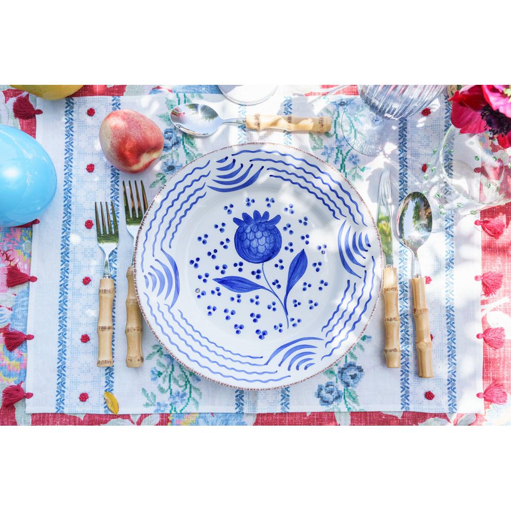 Casa Nuno Blue and White Dinner Plate, Pomegranate/Waves, Set of 2